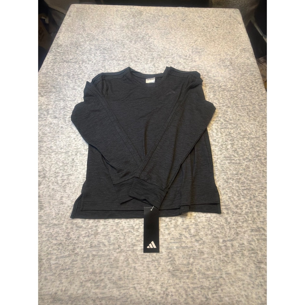 Adidas Girls LS Melange Training Tee Long‎ Sleeve Grey Black Size L NWT